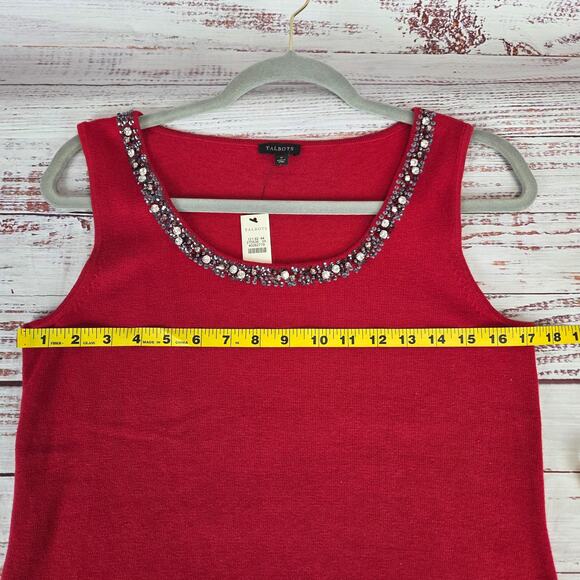 Talbots Cotton Silk Cashmere Holiday Top S Red Sleeveless Knit Jewel Neck NWT - Picture 7 of 9